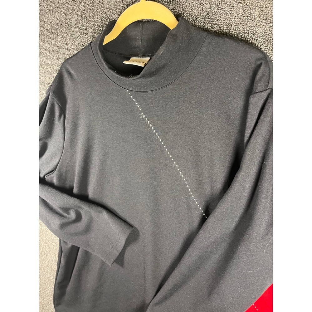 Villager Liz Claiborne Black Mock Neck Long Sleeve Top Red Diamond XL